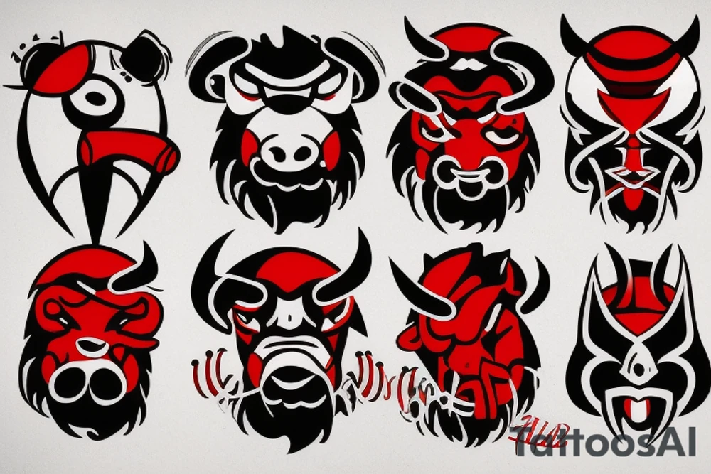 Red and black angry bull tattoo idea