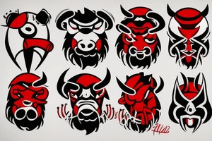 Red and black angry bull tattoo idea