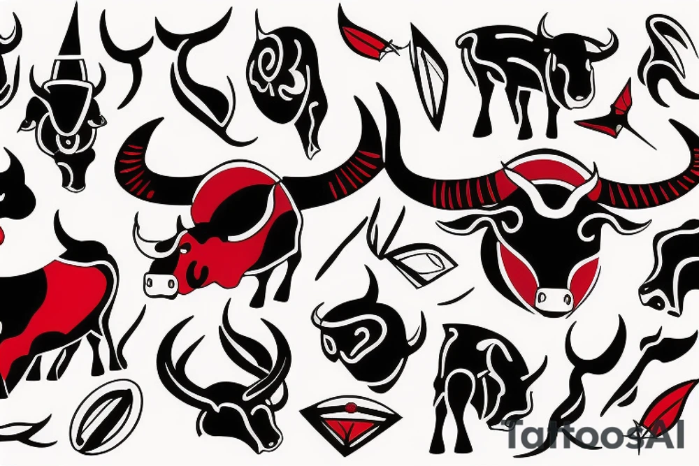 Red and black bull tattoo idea
