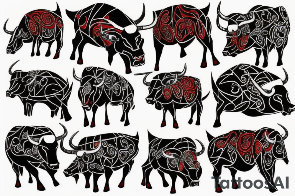 Red and black bull tattoo idea