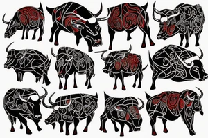 Red and black bull tattoo idea