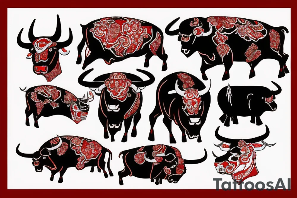 Red and black bull tattoo idea
