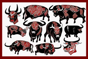 Red and black bull tattoo idea