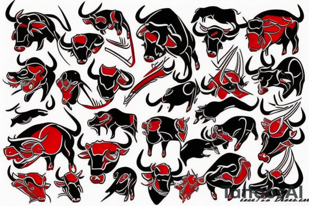 Red and black bull tattoo idea