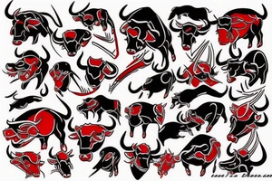 Red and black bull tattoo idea