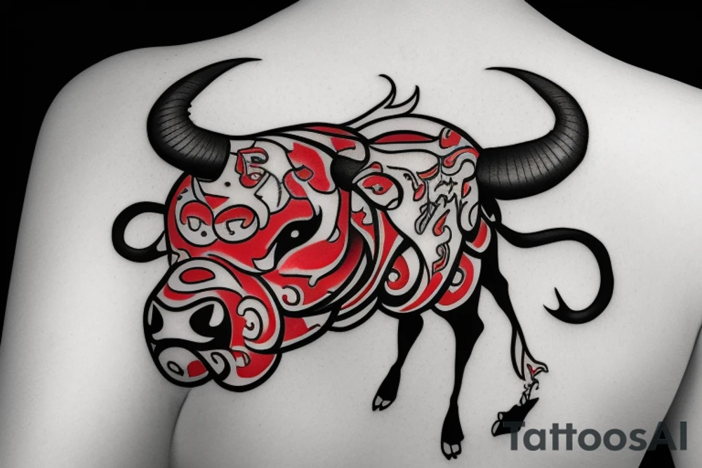 Red and black bull tattoo idea