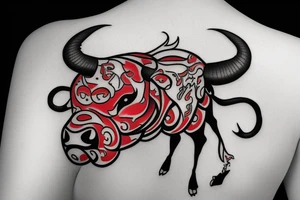 Red and black bull tattoo idea