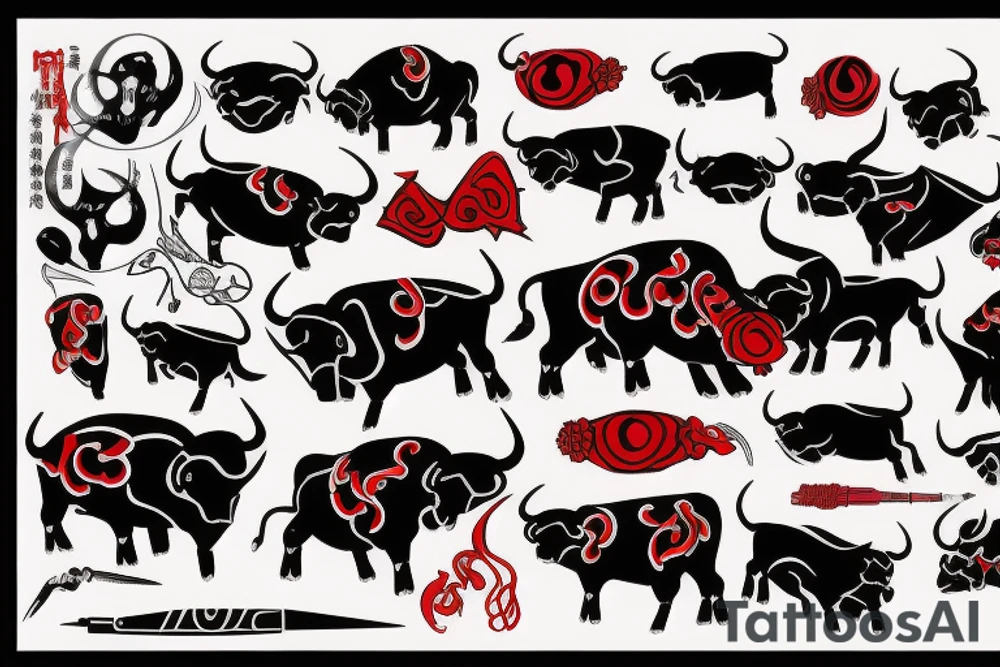 Red and black bull tattoo idea