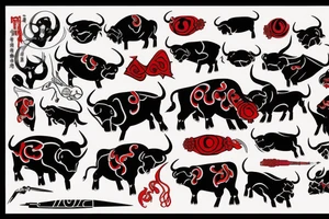 Red and black bull tattoo idea