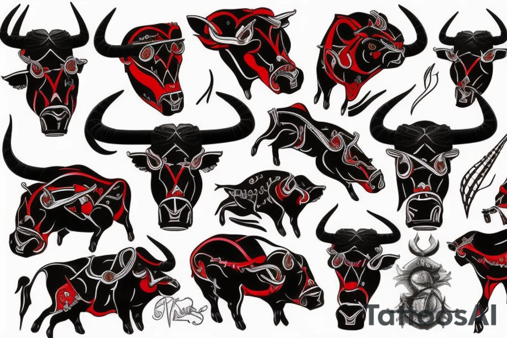 Red and black bull tattoo idea