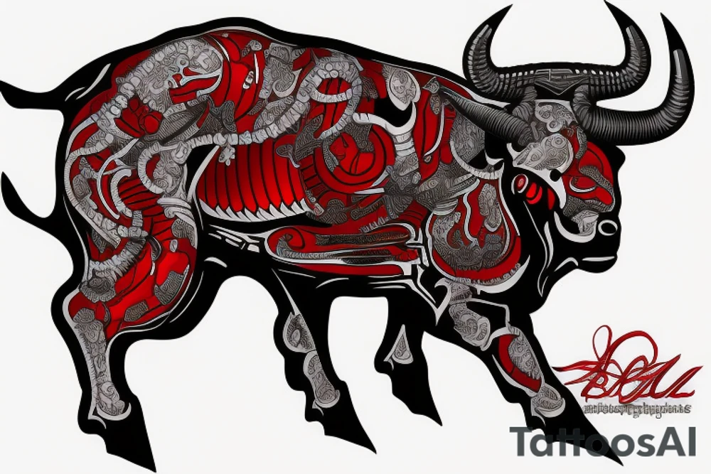Red and black bull tattoo idea