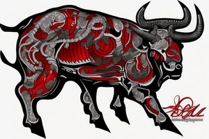 Red and black bull tattoo idea
