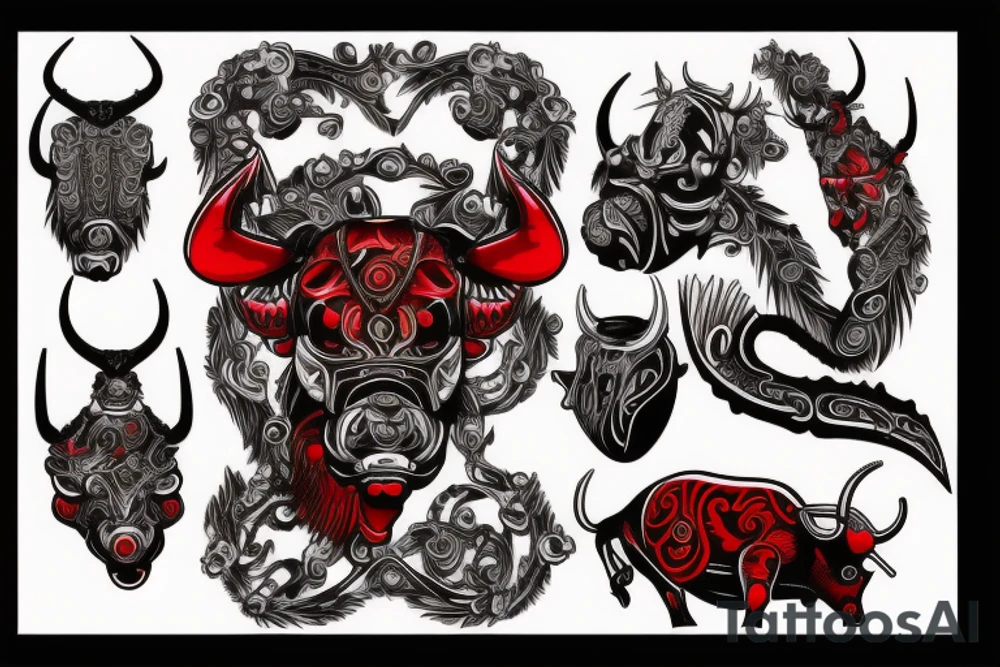 Red and black bull tattoo idea