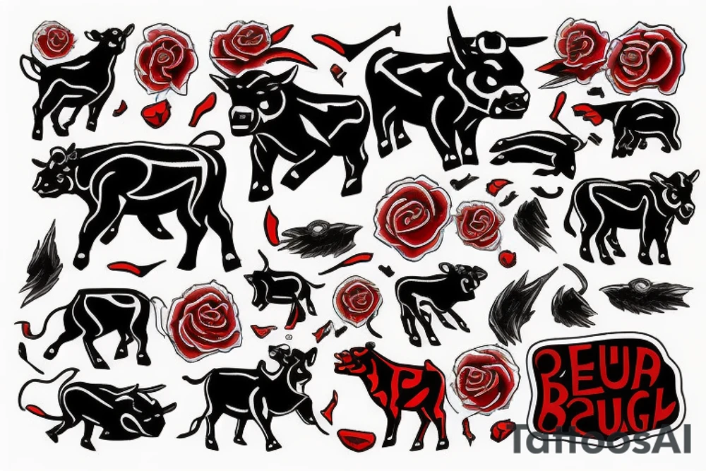 Charging bull red black tattoo idea