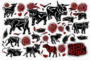 Charging bull red black tattoo idea