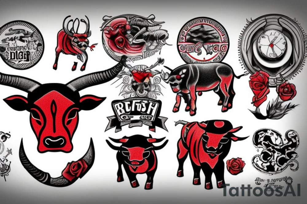 Charging bull red black tattoo idea
