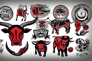 Charging bull red black tattoo idea