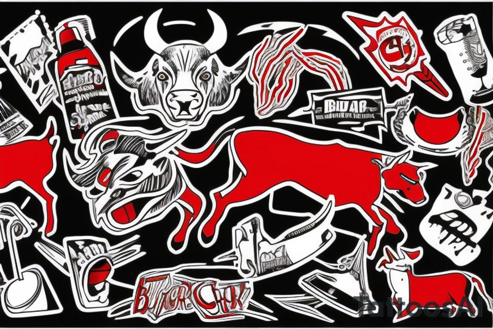 Charging bull red black tattoo idea