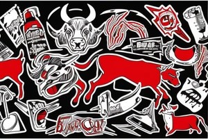 Charging bull red black tattoo idea