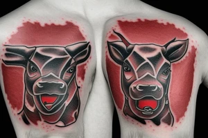 Charging bull red black tattoo idea
