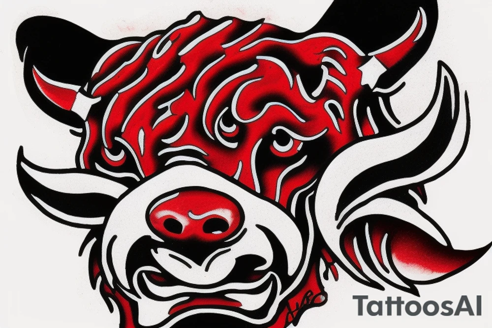 Charging bull red black tattoo idea