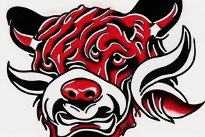 Charging bull red black tattoo idea
