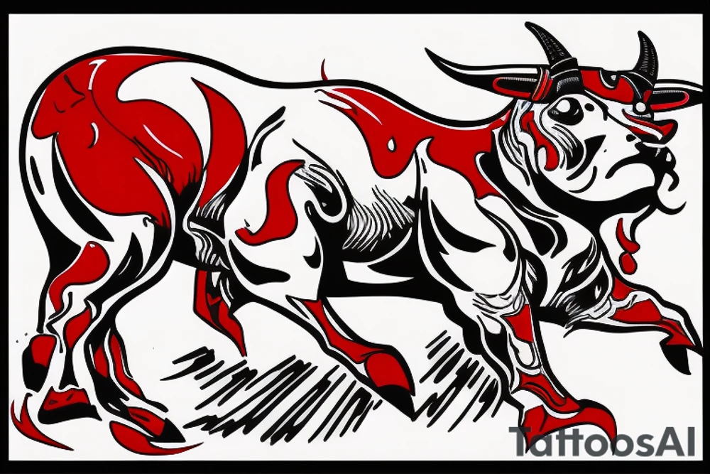 Charging bull red black tattoo idea