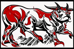 Charging bull red black tattoo idea