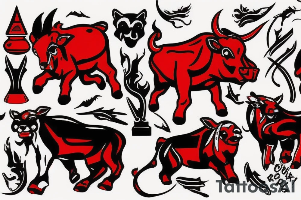 Charging bull red black tattoo idea