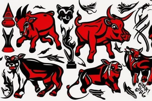 Charging bull red black tattoo idea