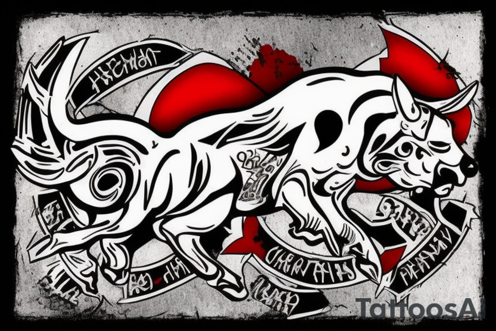 Charging bull red black tattoo idea