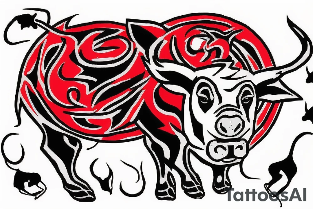 Charging bull red black tattoo idea