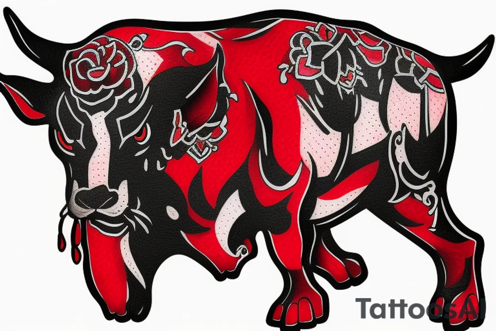 Charging bull red black tattoo idea
