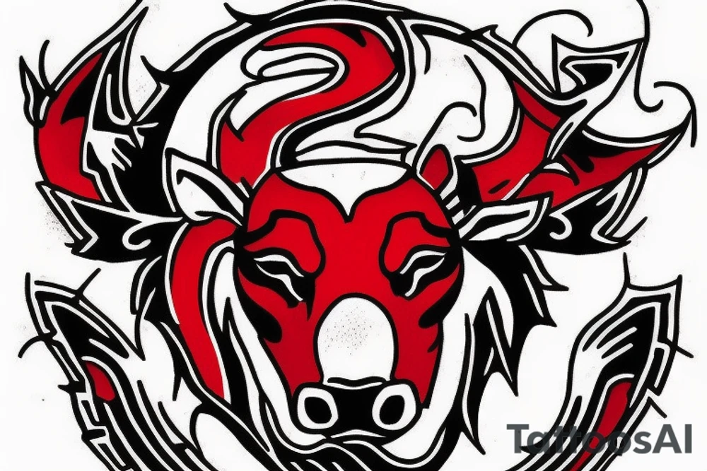 Charging bull red black tattoo idea