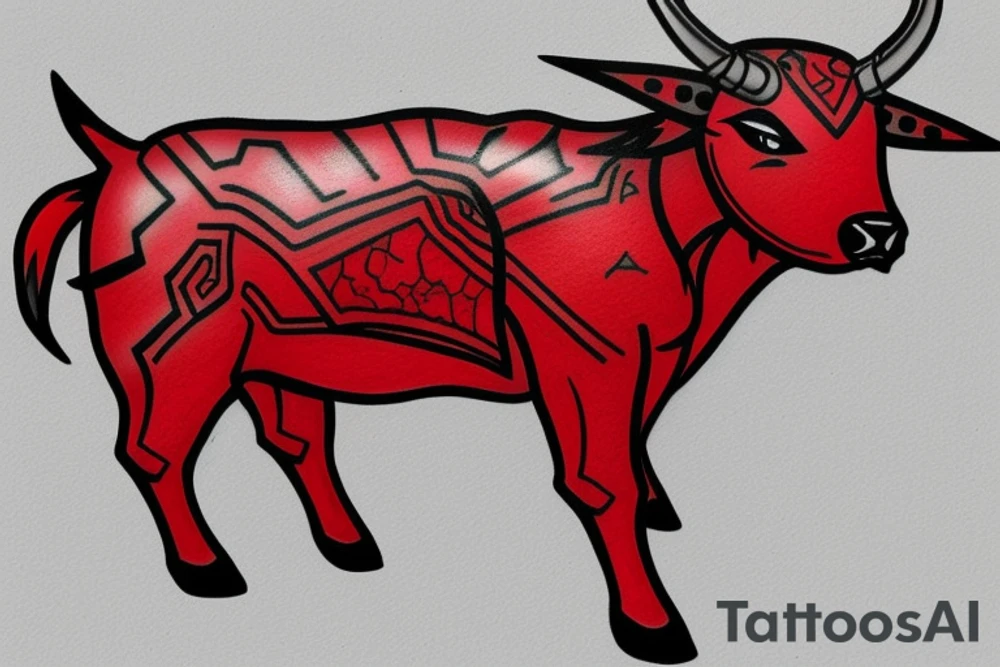 Charging bull red black tattoo idea