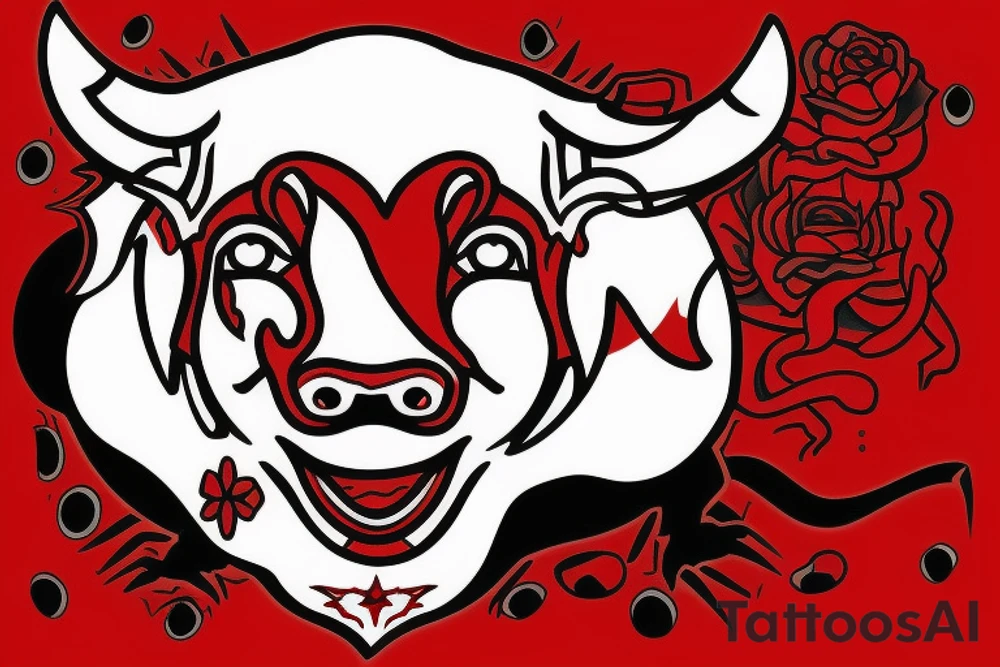 Charging bull red black tattoo idea