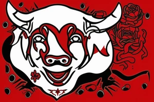 Charging bull red black tattoo idea