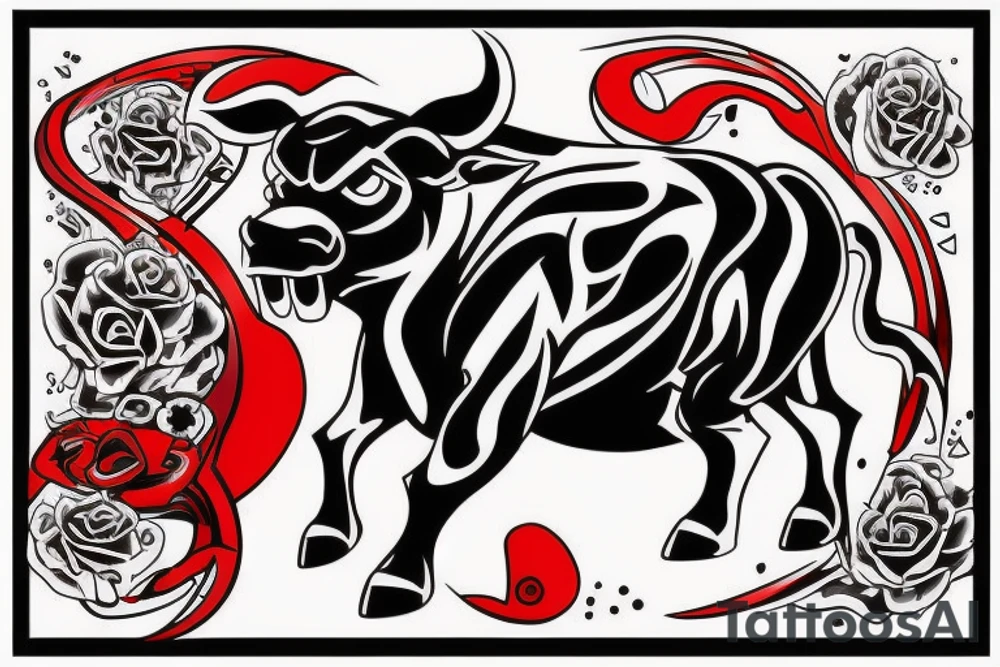 Charging bull red black tattoo idea