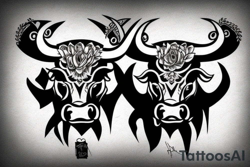 Angry bull head in black red and white tattoo idea