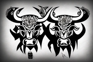 Angry bull head in black red and white tattoo idea