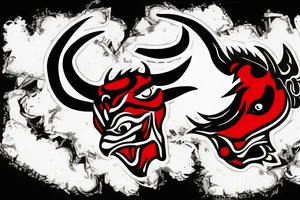 Angry bull head in black red and white tattoo idea