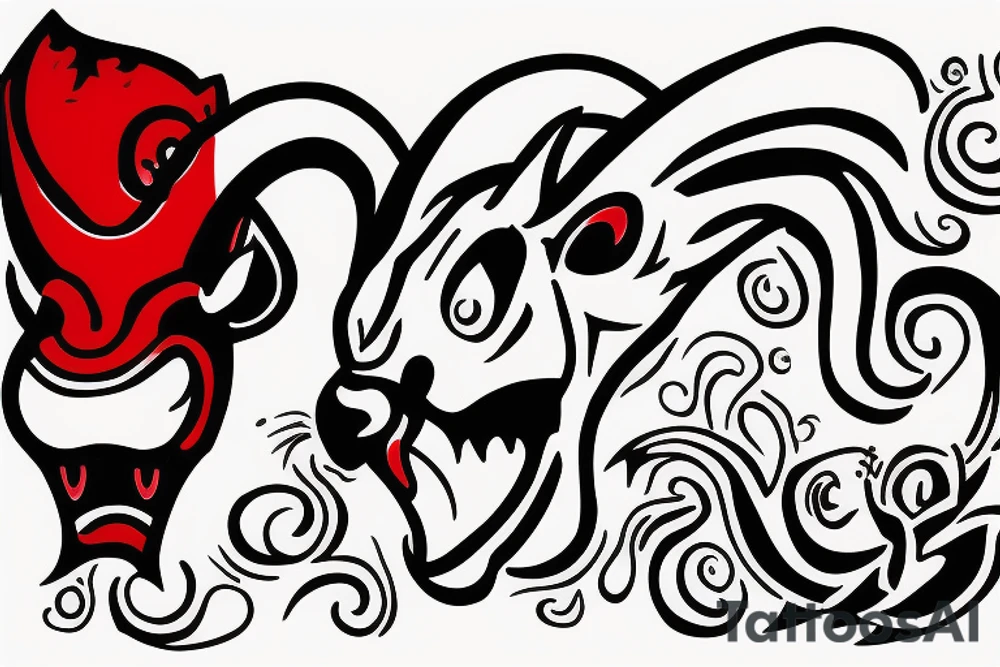 Angry bull head in black red tattoo idea