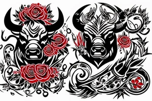 Angry bull head in black red tattoo idea