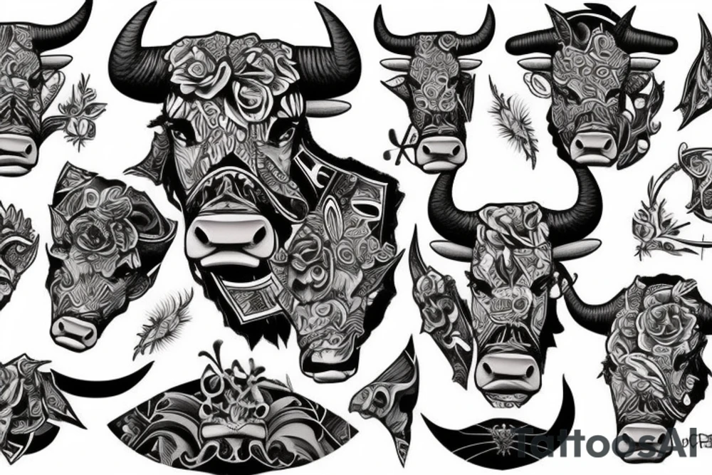 Aggressive bull tattoo idea