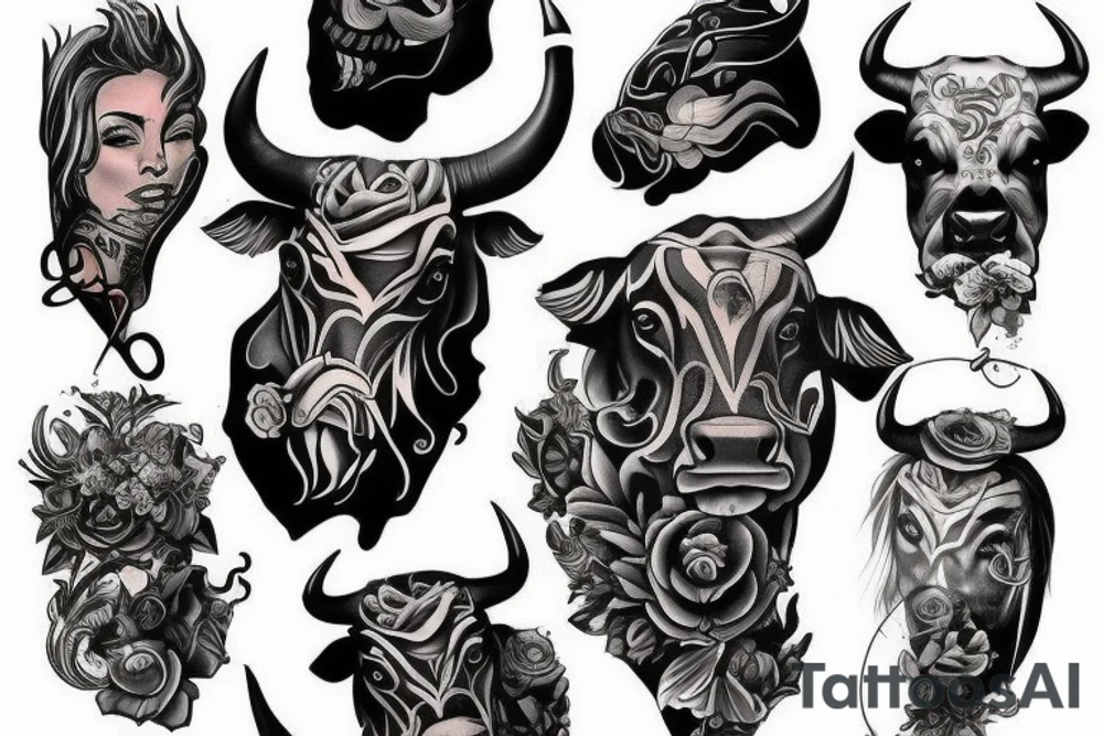 Aggressive bull tattoo idea