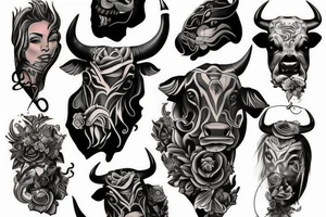 Aggressive bull tattoo idea