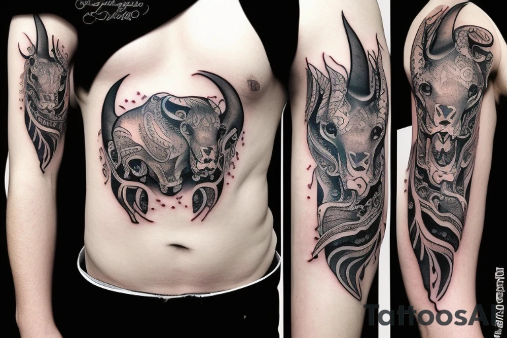 Aggressive bull tattoo idea