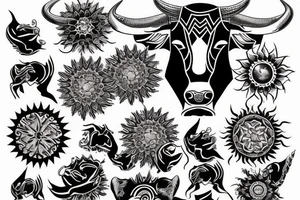 Aggressive bull with sun tattoo idea