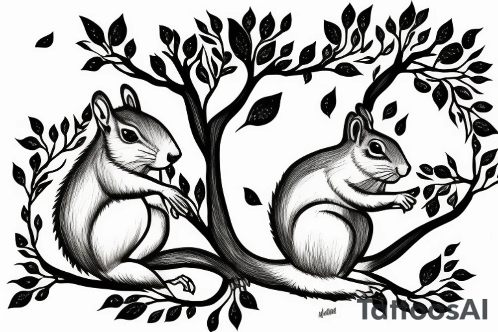 squirrel goes down the tree tattoo idea