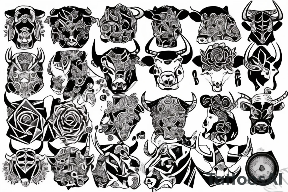 Aggressive bull geometric tattoo idea